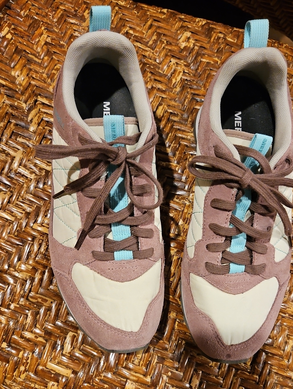 Merrell Women's Dusty Pink Suede & Cream Nylon Sneakers with Aqua Tabs